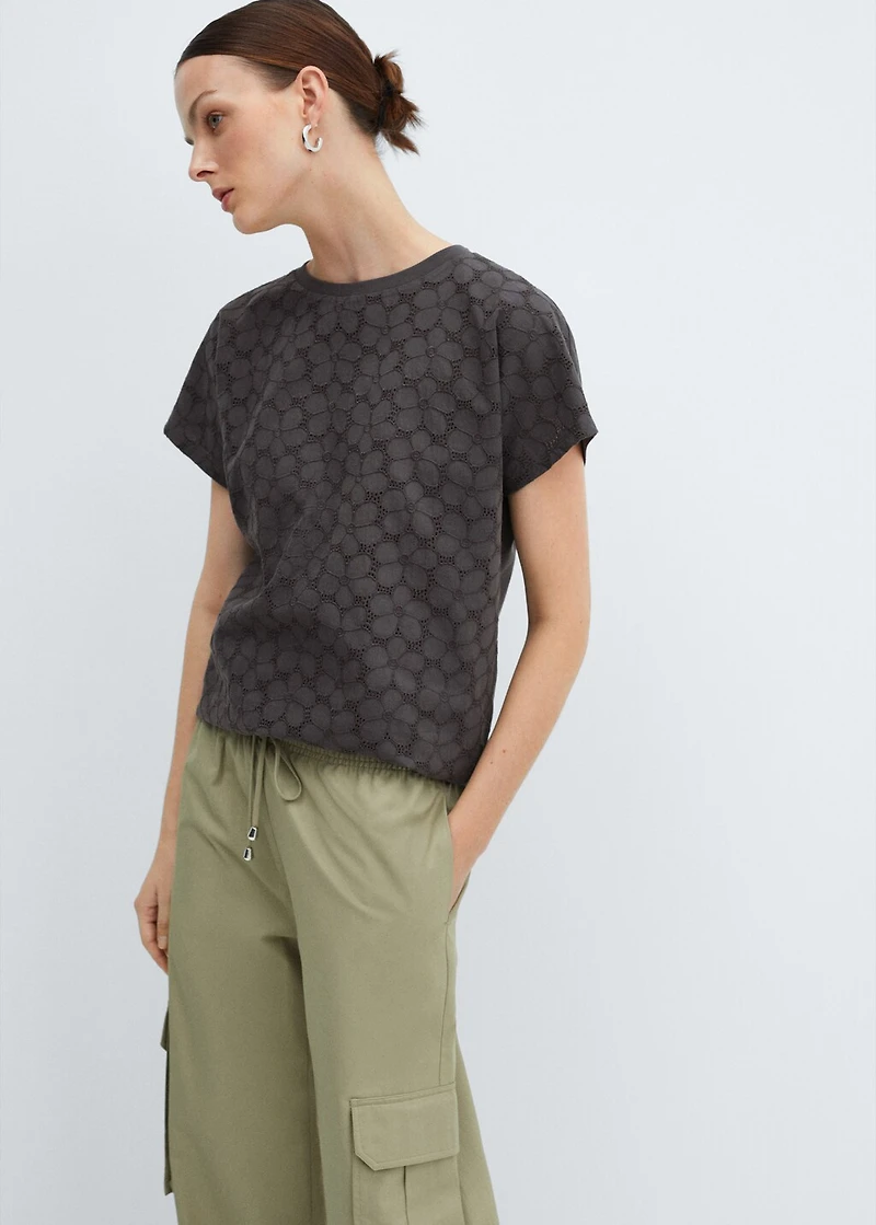 Openwork cotton-blend T-shirt