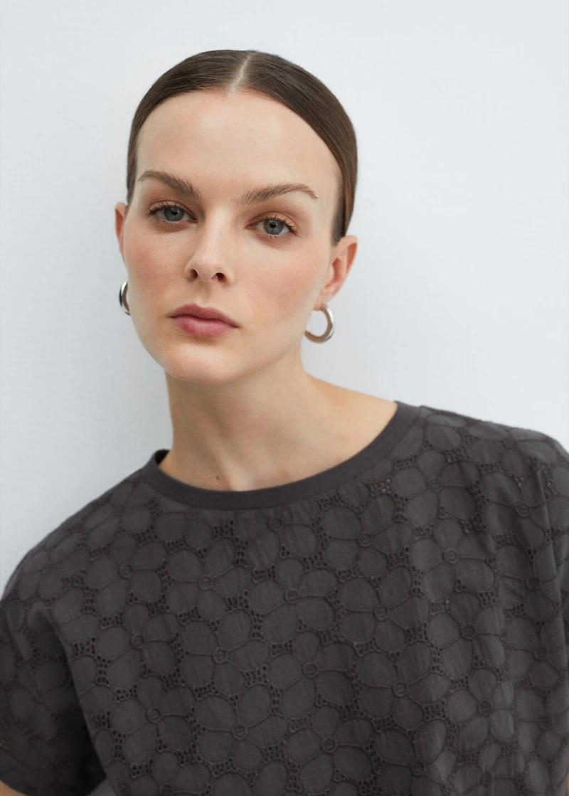 Openwork cotton-blend T-shirt