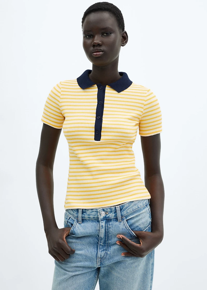 Short-sleeved striped polo shirt