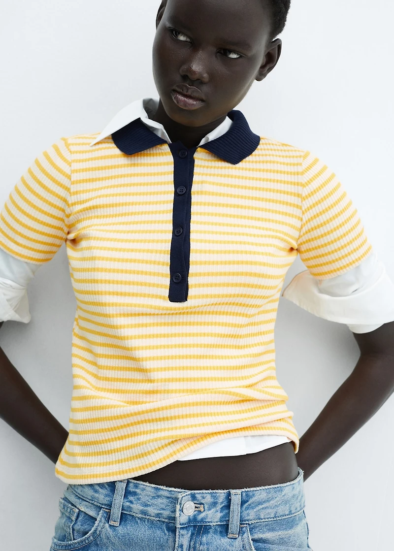Short-sleeved striped polo shirt