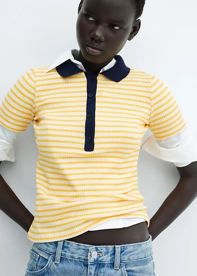Short-sleeved striped polo shirt