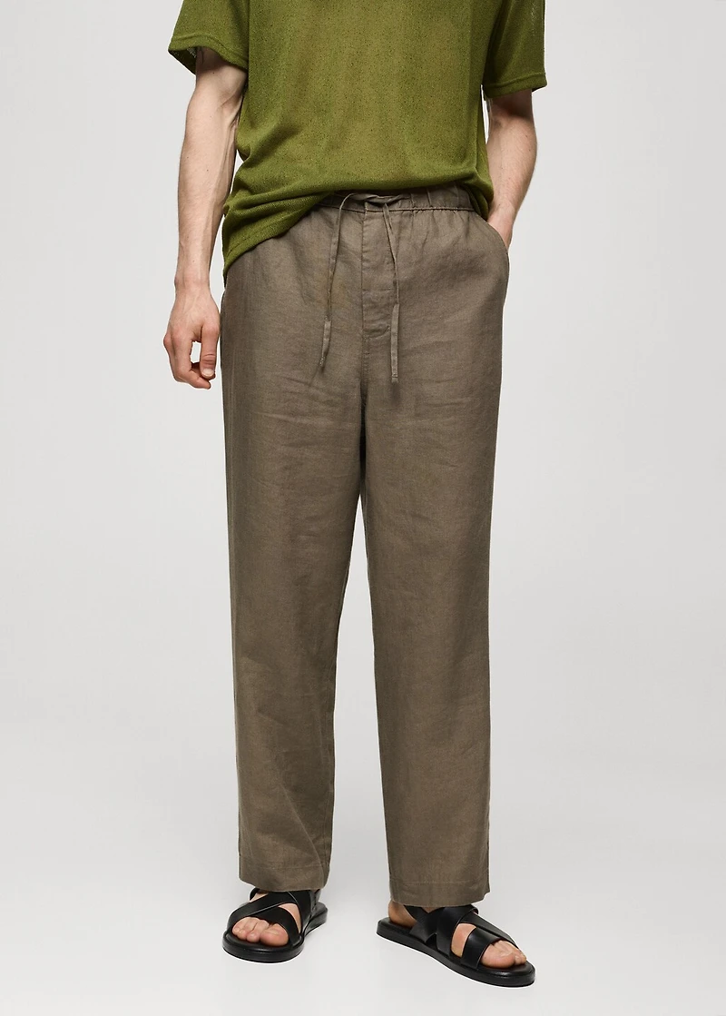 100% linen pants with drawstring