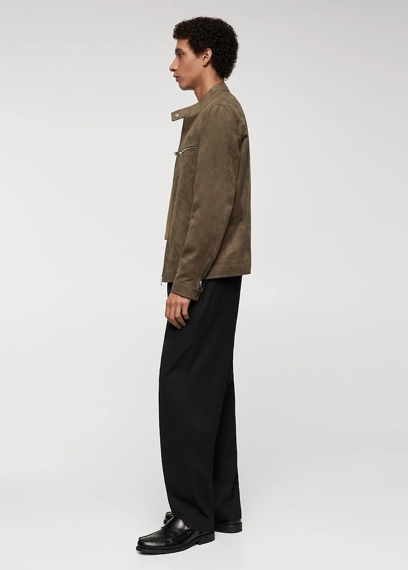 Suede-effect jacket with zip