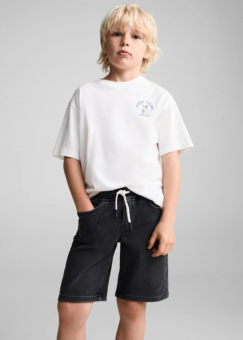 Elastic waist denim Bermuda shorts