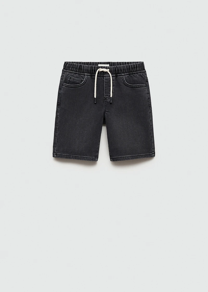 Elastic waist denim Bermuda shorts