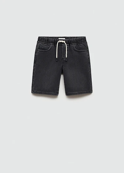 Elastic waist denim Bermuda shorts