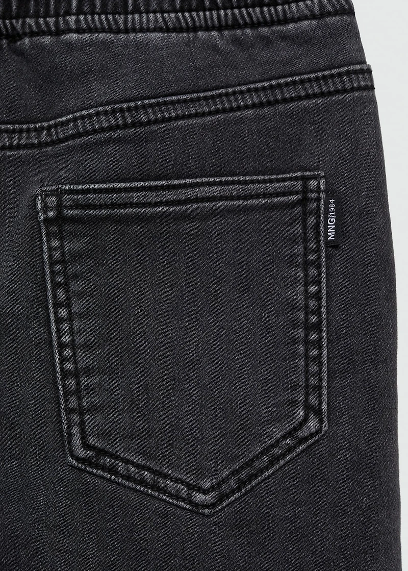 Elastic waist denim Bermuda shorts