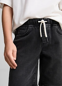 Elastic waist denim Bermuda shorts