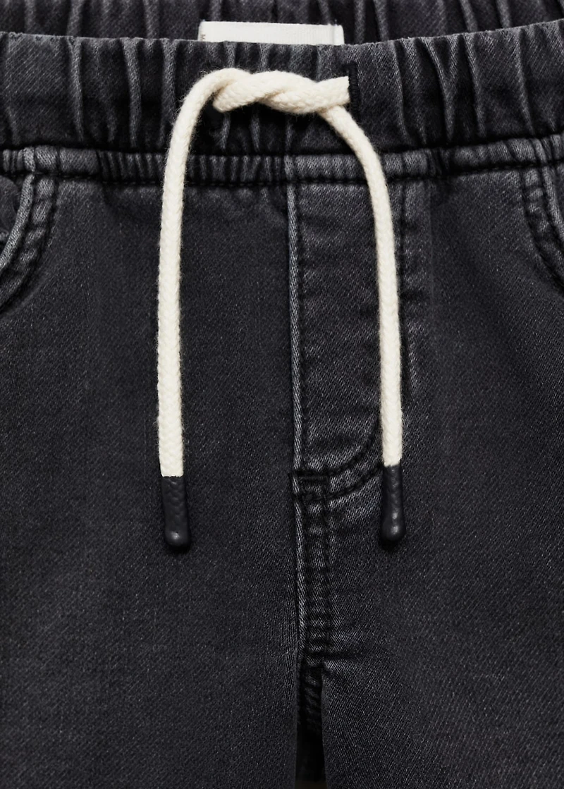 Elastic waist denim Bermuda shorts