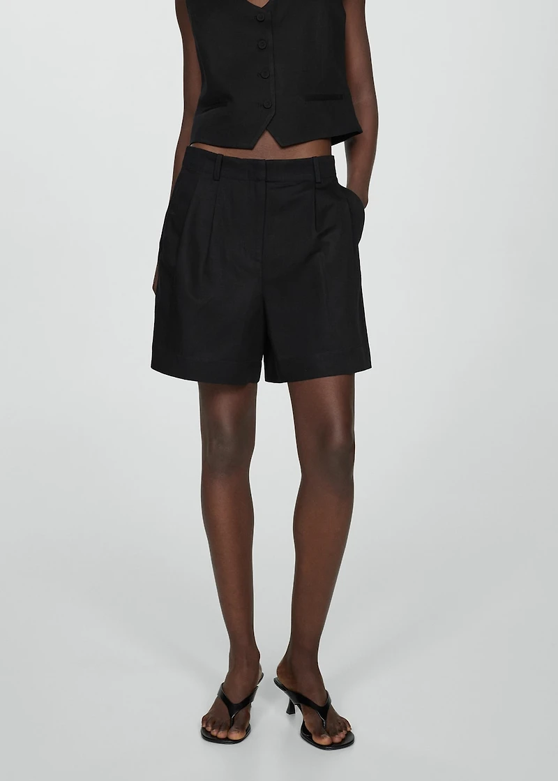 Linen-blend Bermuda plated shorts