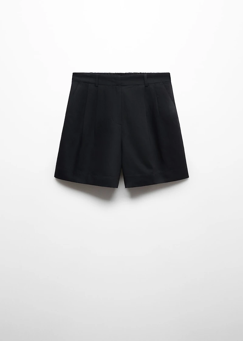 Linen-blend Bermuda plated shorts