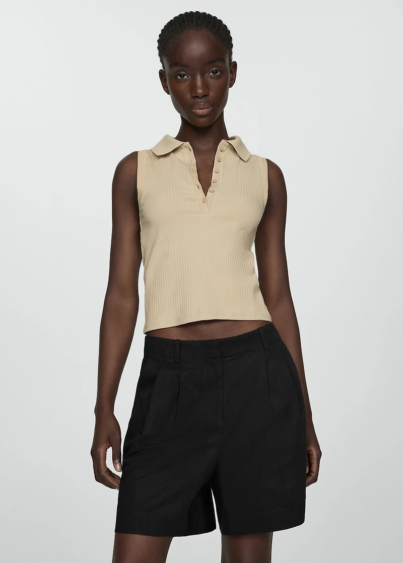 Linen-blend Bermuda plated shorts