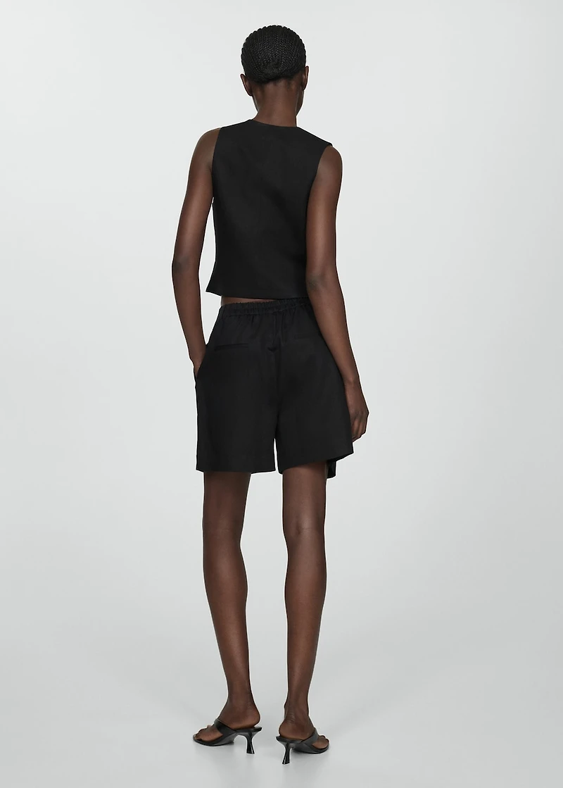 Linen-blend Bermuda plated shorts