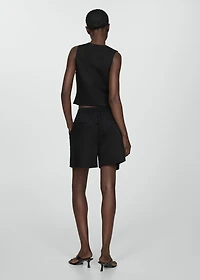 Linen-blend Bermuda plated shorts