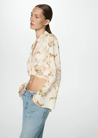 Floral linen-blend blouse