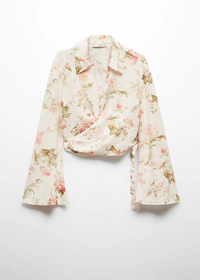Floral linen-blend blouse