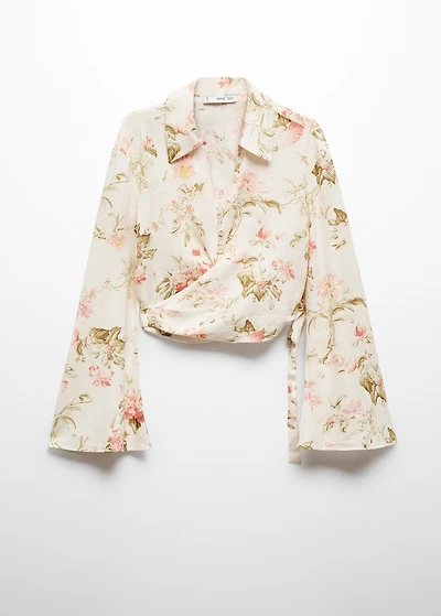 Floral linen-blend blouse