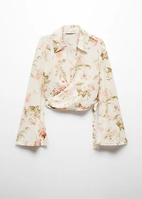 Floral linen-blend blouse
