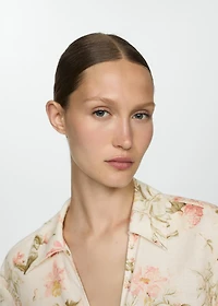 Floral linen-blend blouse