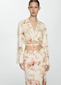 Floral linen-blend blouse