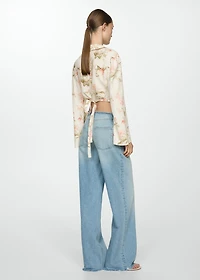 Floral linen-blend blouse