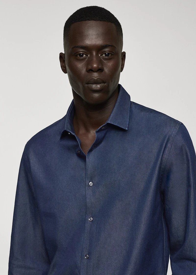 Regular-fit cotton chambray shirt