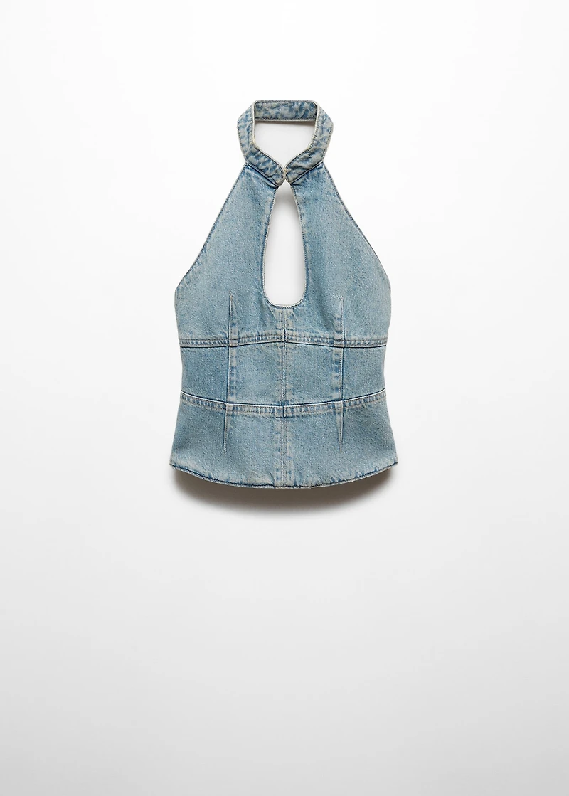 Halter-neck denim top