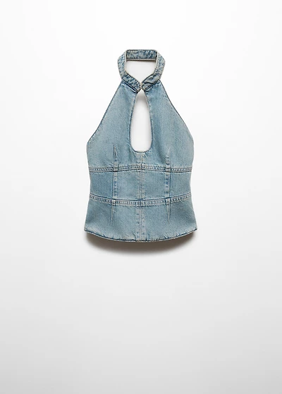Halter-neck denim top