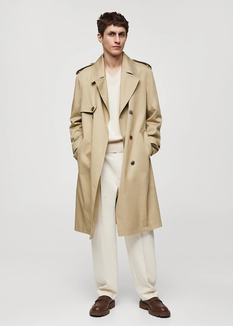 Relaxed-fit trench coat with belt
