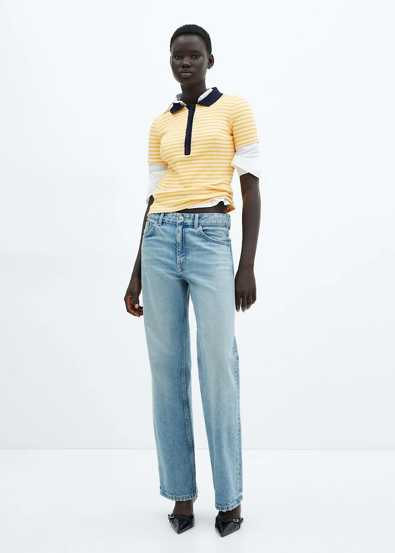 Short-sleeved striped polo shirt