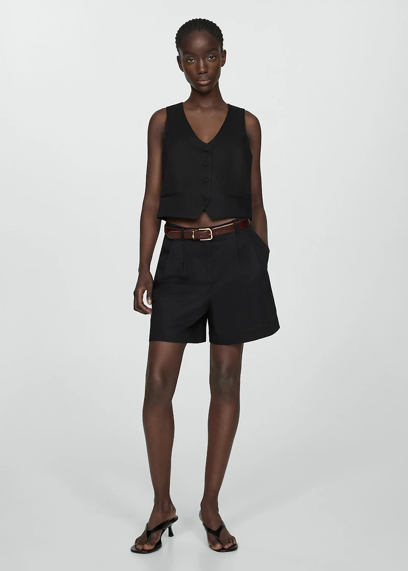 Linen-blend Bermuda plated shorts