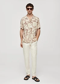 Printed flowing shirt with bowling collar