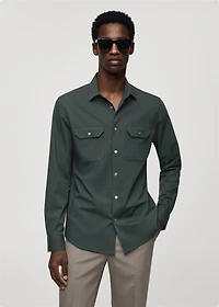Overshirt with stretch-fabric pockets