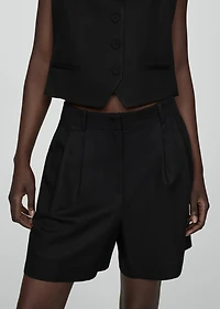 Linen-blend Bermuda plated shorts