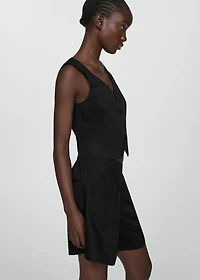 Linen-blend Bermuda plated shorts