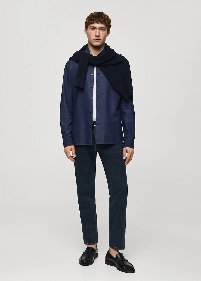 Regular-fit cotton chambray shirt