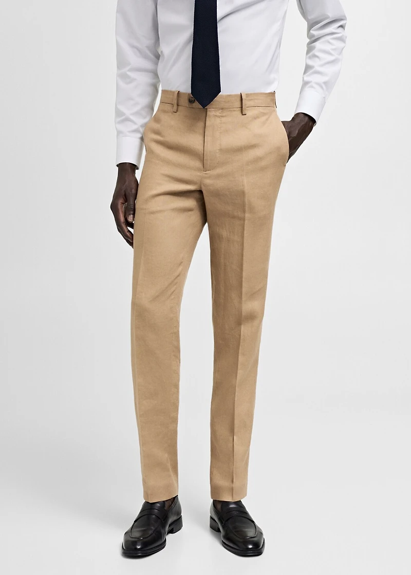 100% linen slim-fit suit pants