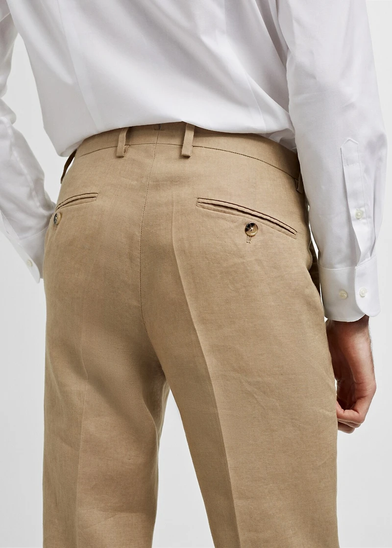 100% linen slim-fit suit pants