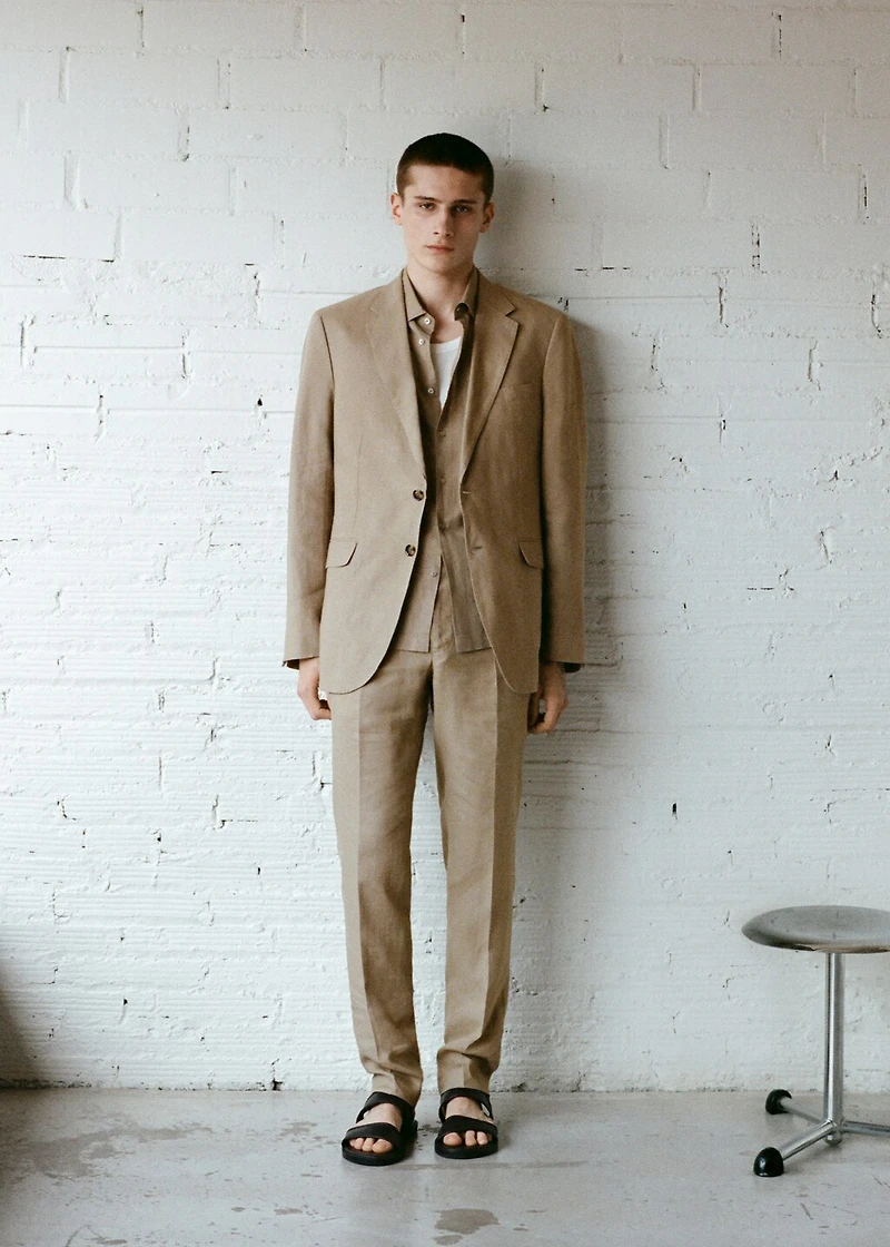 100% linen slim-fit suit pants