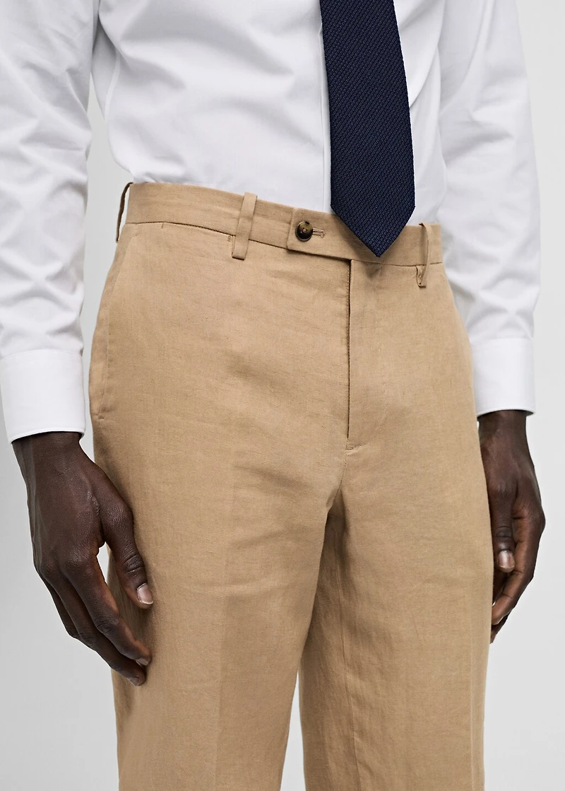100% linen slim-fit suit pants