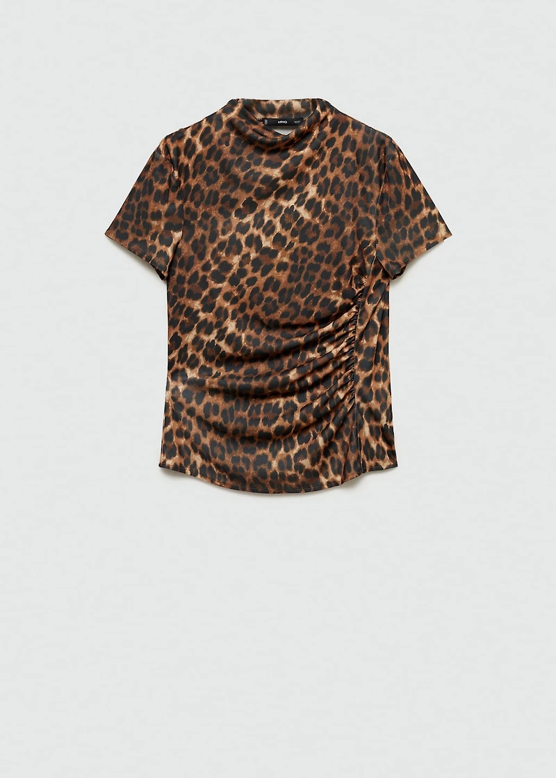 Leopard-print t-shirt with ruffled detail