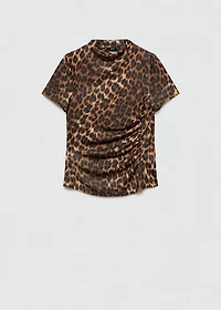 Leopard-print t-shirt with ruffled detail