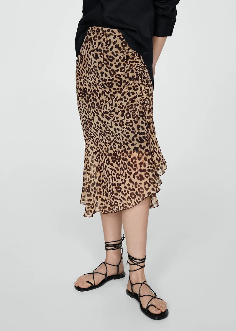 Leopard-print gathered skirt