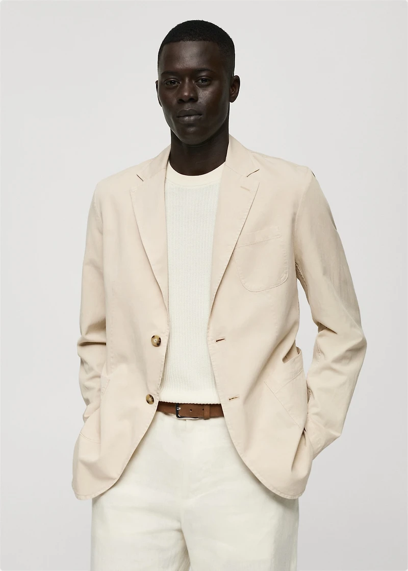 Washed-effect cotton-linen blazer