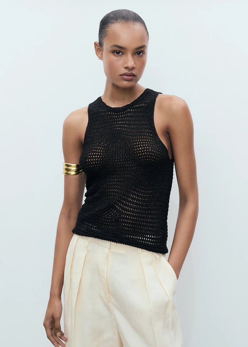 Knitted lurex top with lace design