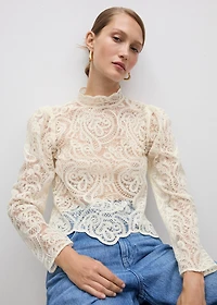 High-neck cotton lace blouse
