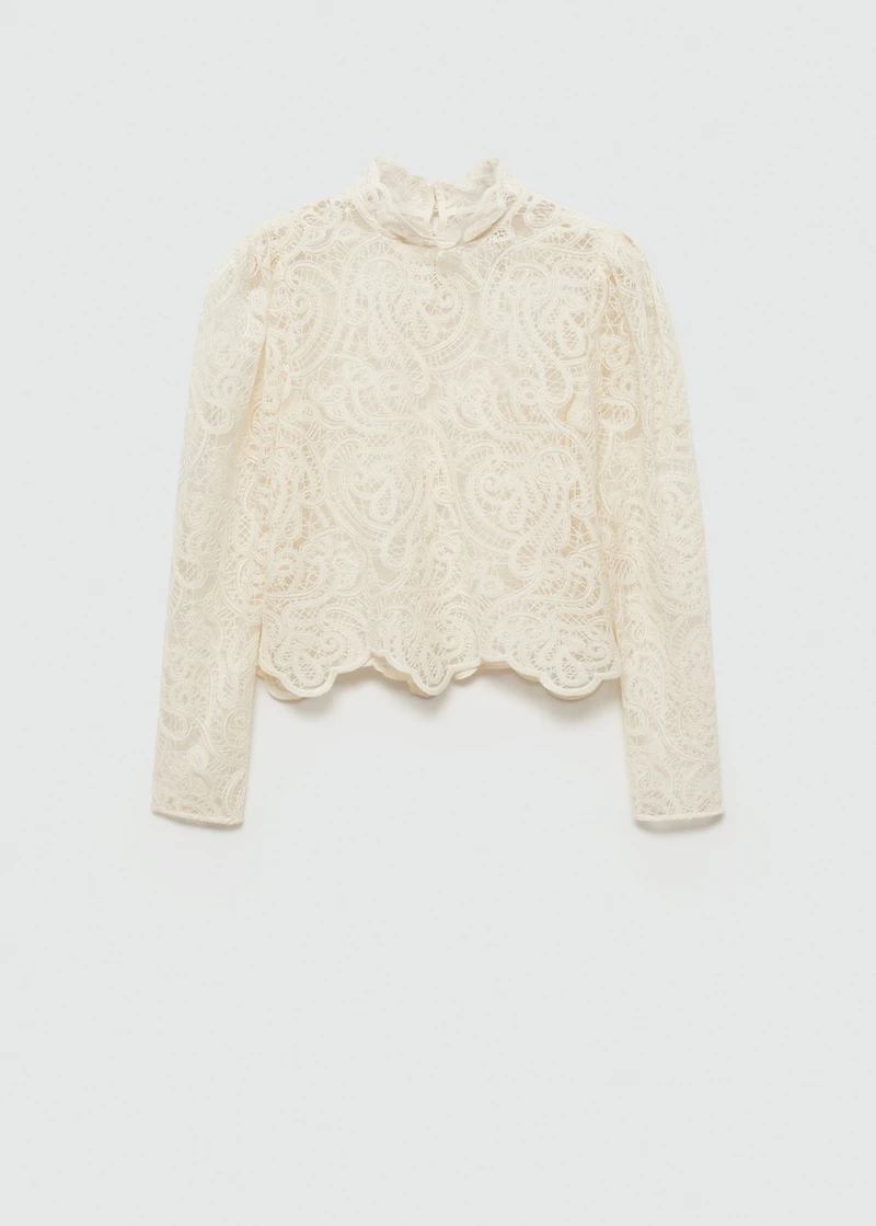 High-neck cotton lace blouse