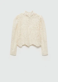High-neck cotton lace blouse
