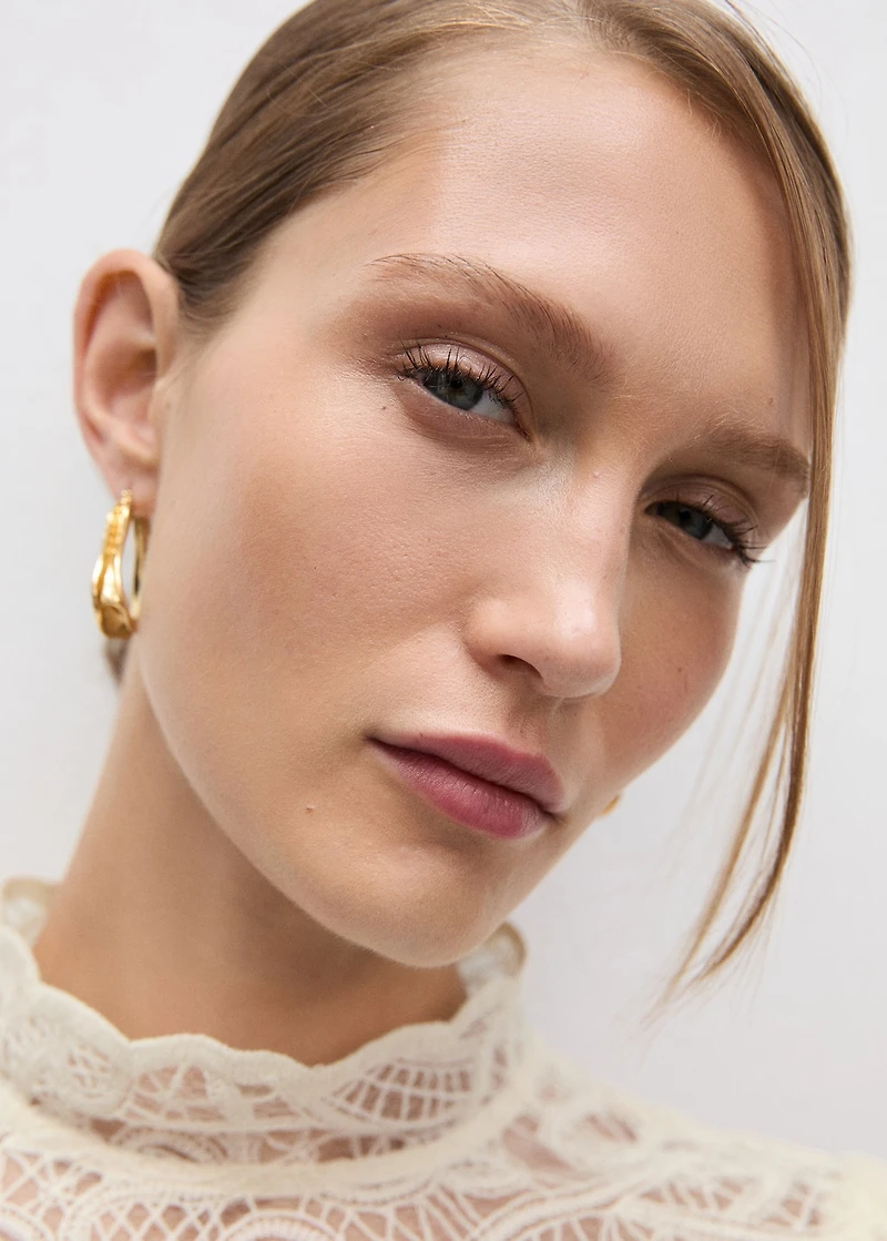 High-neck cotton lace blouse