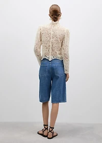 High-neck cotton lace blouse